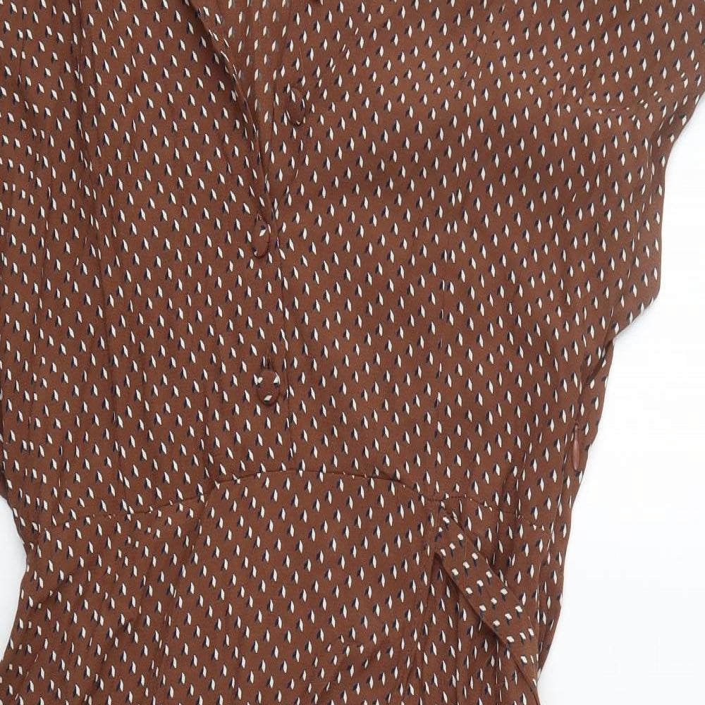 NEXT Womens Brown Geometric Viscose Shirt Dress  Size 16  Collared Button