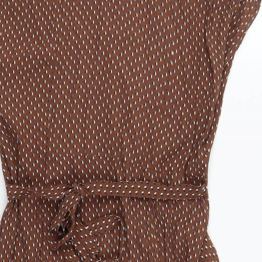 NEXT Womens Brown Geometric Viscose Shirt Dress  Size 16  Collared Button