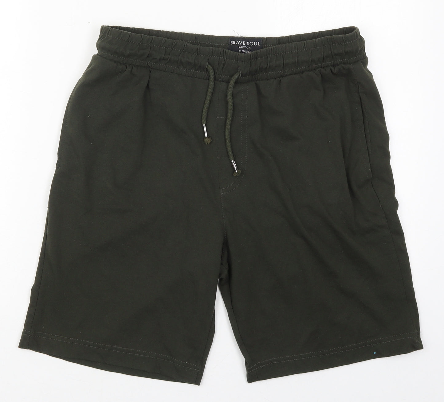 Brave Soul Mens Green  Cotton Sweat Shorts Size 32 L7 in Regular Drawstring