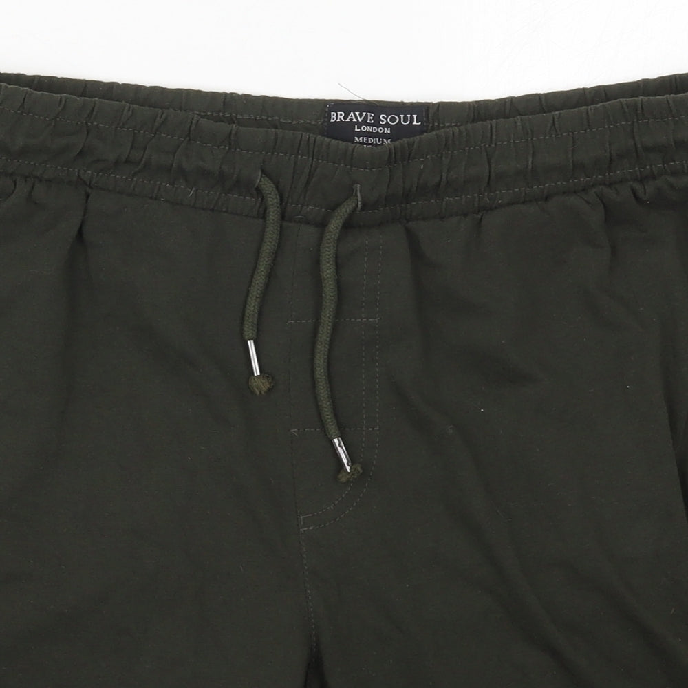 Brave Soul Mens Green  Cotton Sweat Shorts Size 32 L7 in Regular Drawstring