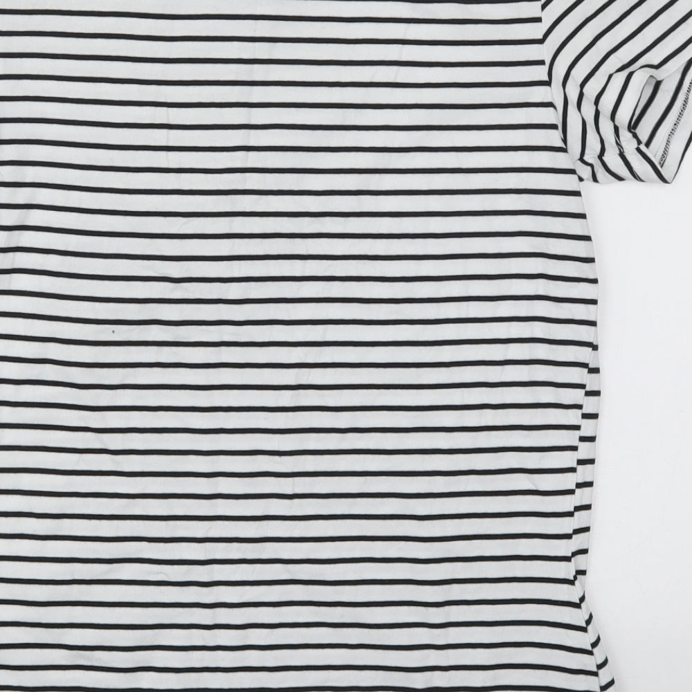 Primark Womens White Striped Cotton Basic T-Shirt Size 14 Crew Neck - Black and White