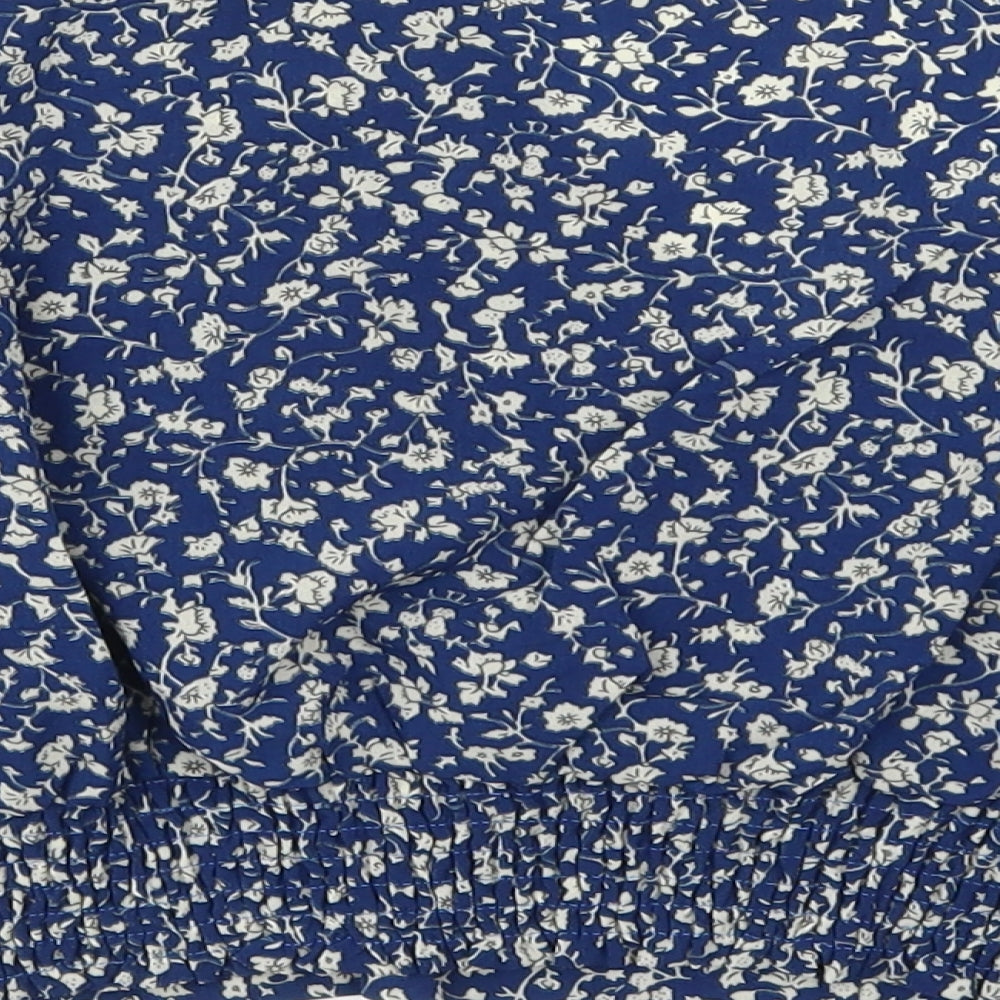 SheIn Womens Blue Floral Cotton Cropped Blouse Size L V-Neck