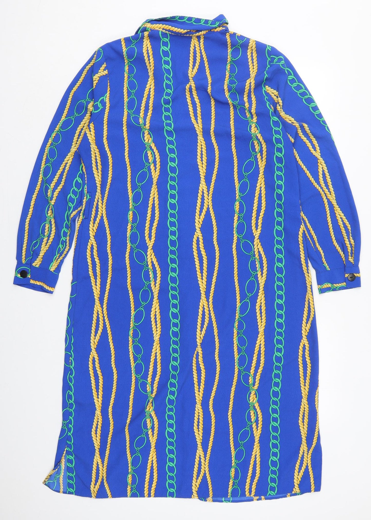 Papaya Womens Blue  Polyester Shirt Dress  Size 12  Collared Button - Rope and Chain Print