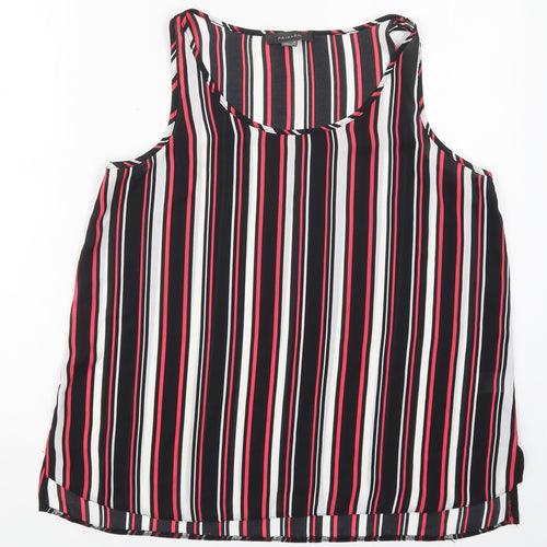 Primark Womens Black Striped Polyester Basic Tank Size 14 Round Neck - Pink