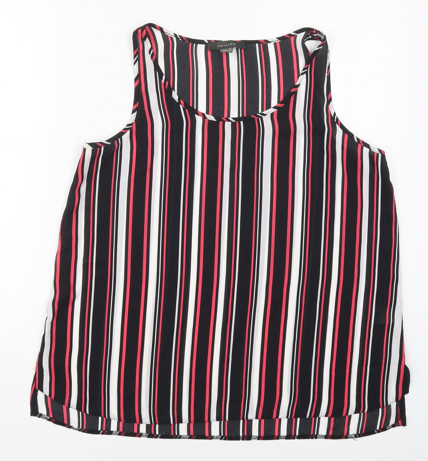 Primark Womens Black Striped Polyester Basic Tank Size 14 Round Neck - Pink