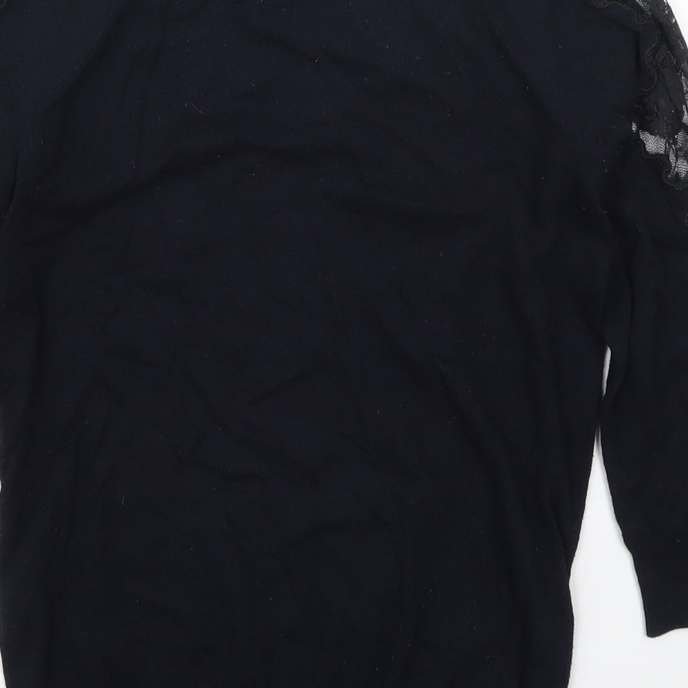 Warehouse Womens Blue Crew Neck  Viscose Pullover Jumper Size 8