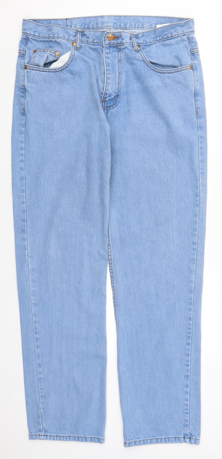 Preworn Womens Blue Cotton Straight Jeans Size 36 in L31 in Regular Button