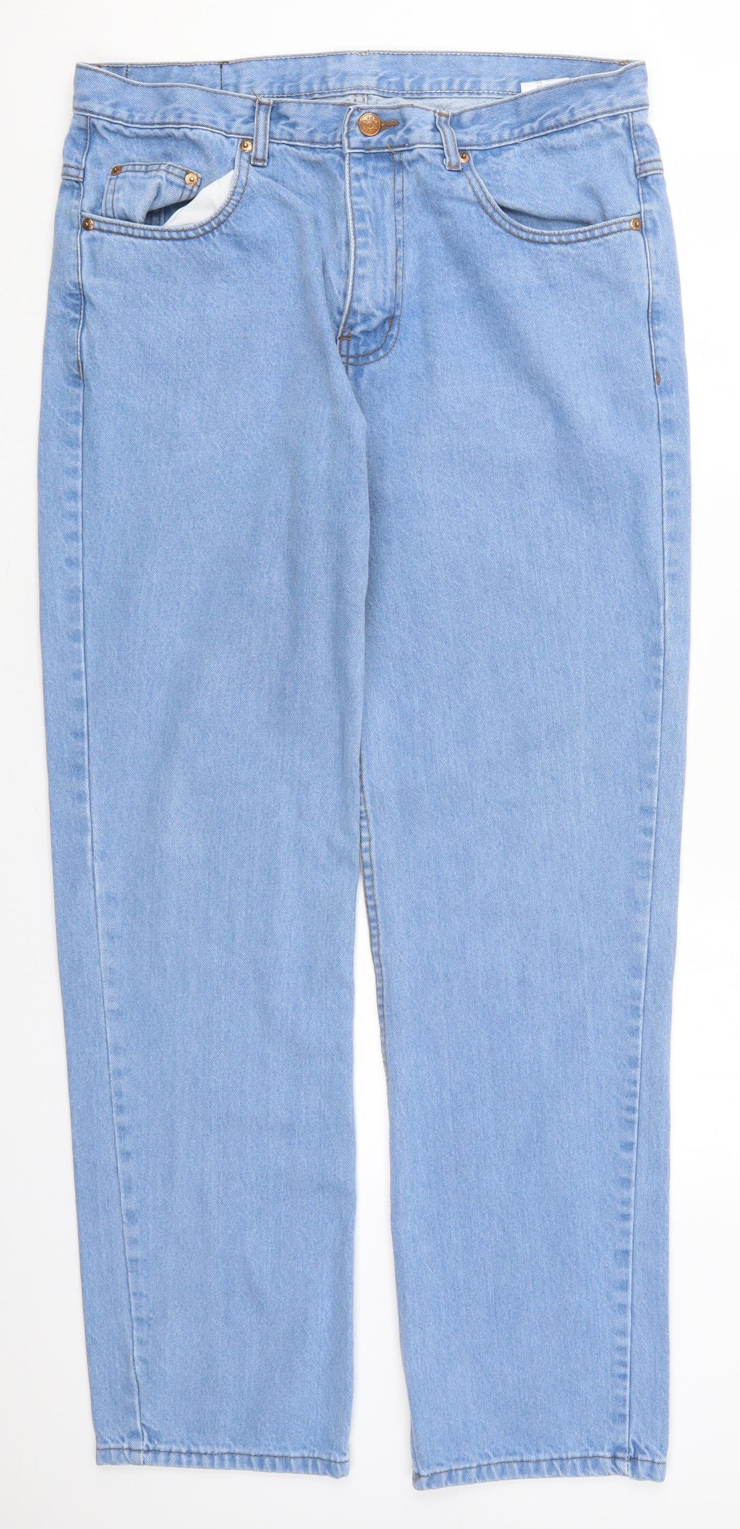 Preworn Womens Blue  Cotton Straight Jeans Size 36 in L31 in Regular Button