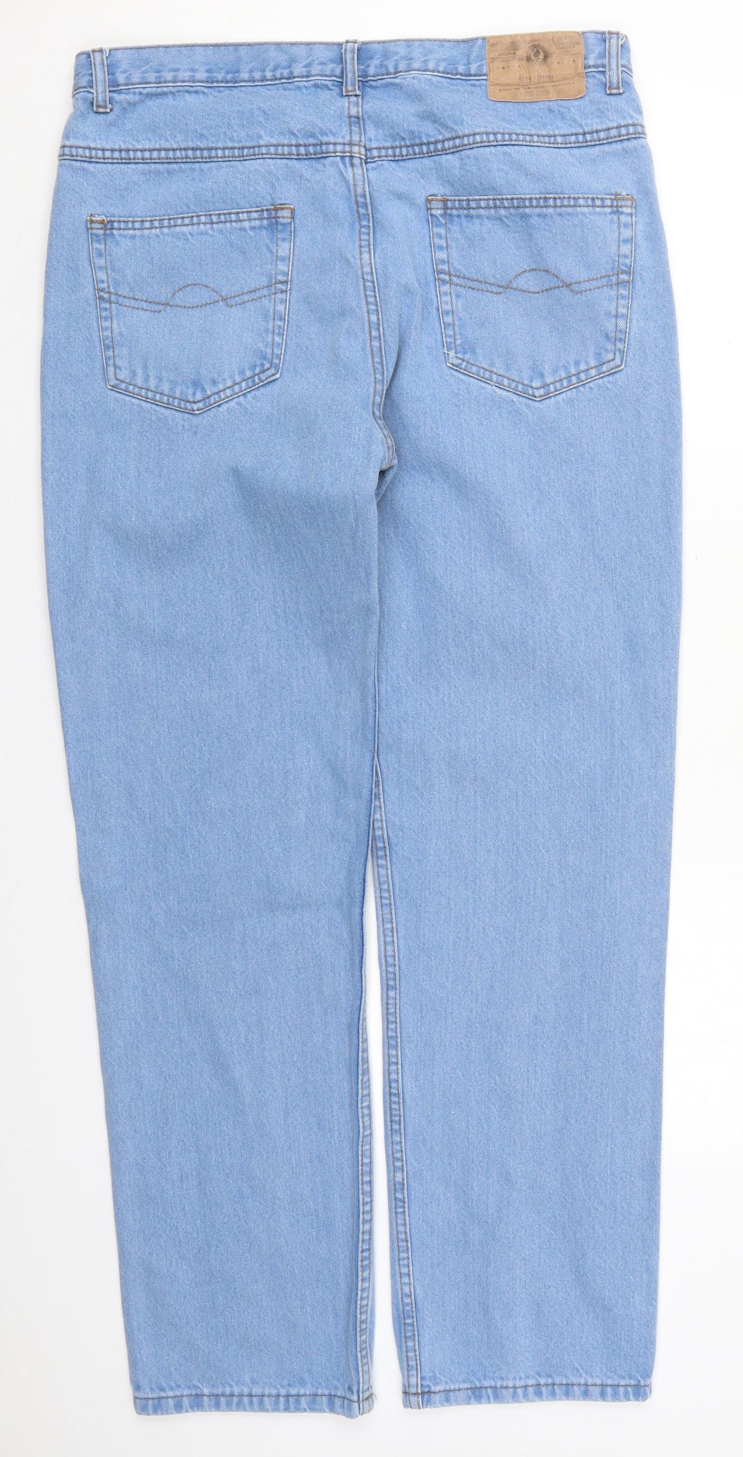 Preworn Womens Blue  Cotton Straight Jeans Size 36 in L31 in Regular Button