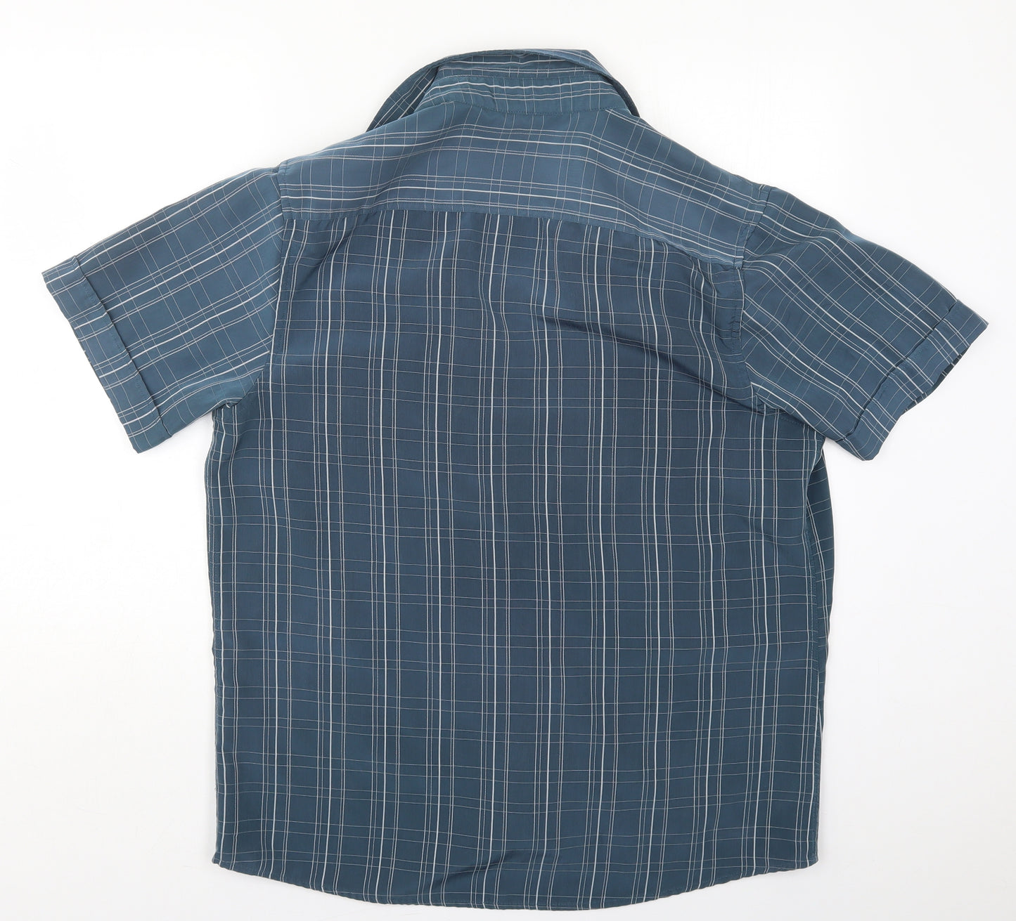 George Mens Blue Check Polyester  Button-Up Size L V-Neck Button