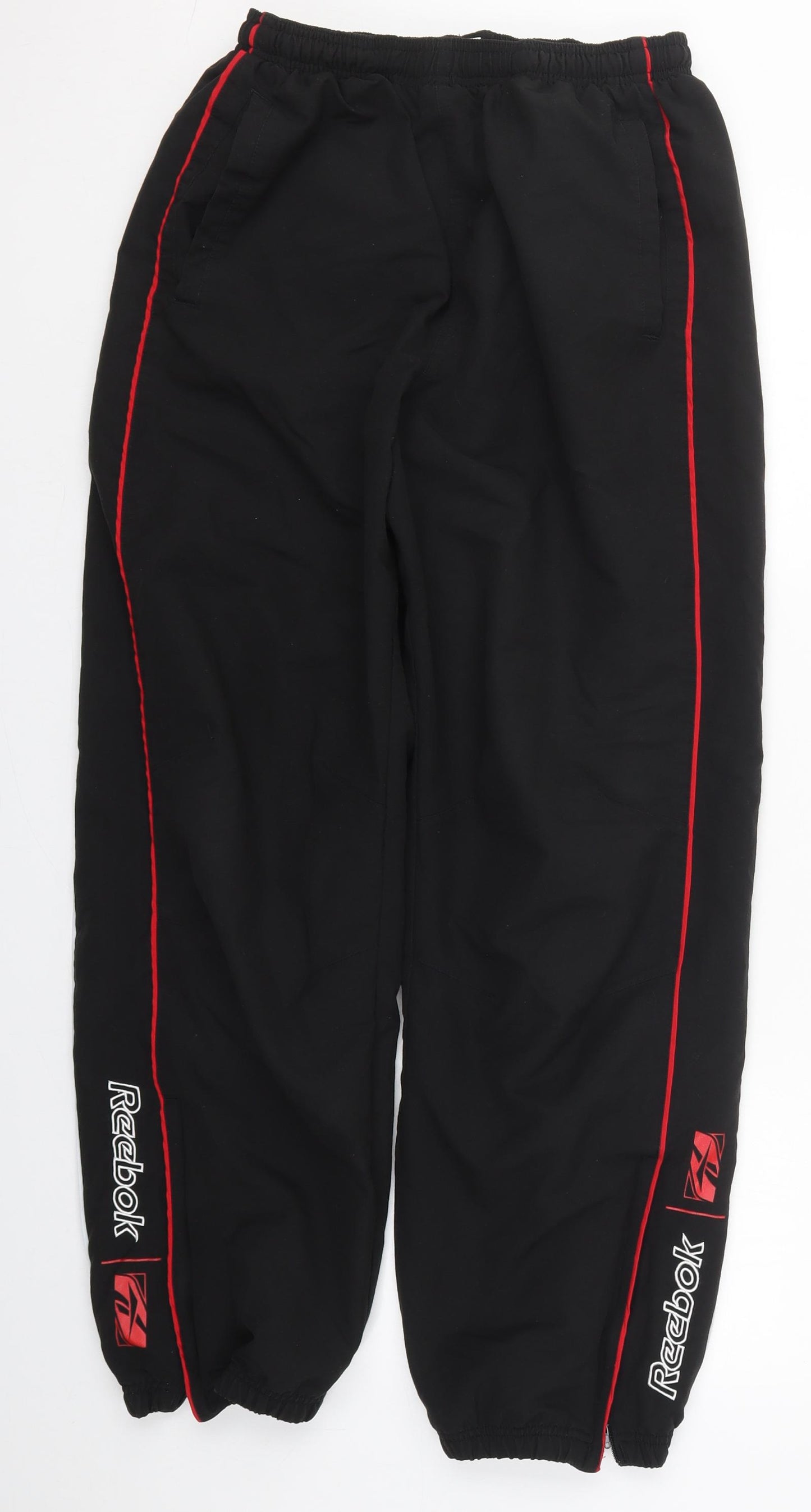 Reebok Mens Black  Polyester Track Pants Trousers Size M L29 in Regular Snap
