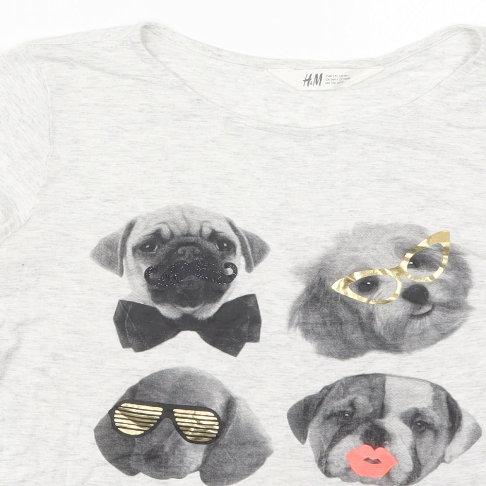 H&M Girls Grey  Viscose Basic T-Shirt Size 15 Years Crew Neck Pullover - Dogs Go Nuts