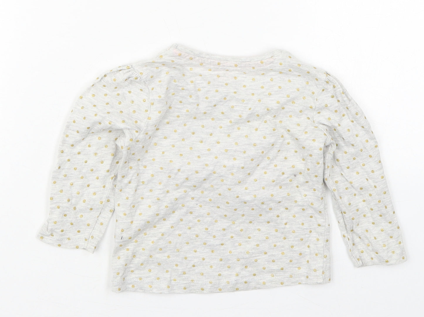 Primark Girls Grey Polka Dot Cotton Basic T-Shirt Size 9-12 Months Crew Neck Pullover - Rainbows Make Me Smile