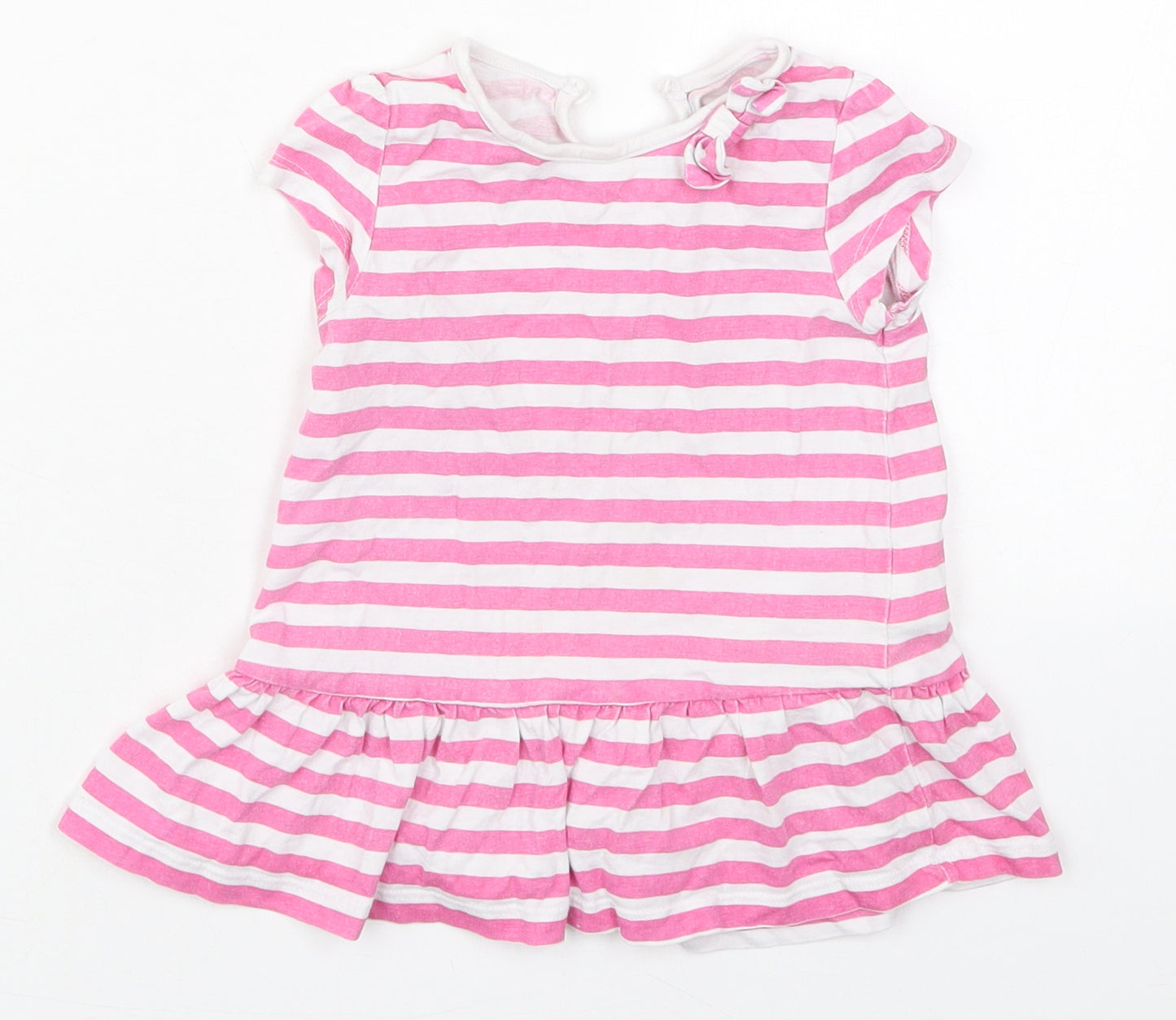 Matalan Girls Pink Striped Cotton Skater Dress  Size 9-12 Months  Crew Neck Pullover