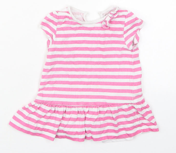 Matalan Girls Pink Striped Cotton Skater Dress  Size 9-12 Months  Crew Neck Pullover