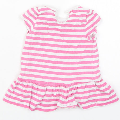 Matalan Girls Pink Striped Cotton Skater Dress  Size 9-12 Months  Crew Neck Pullover