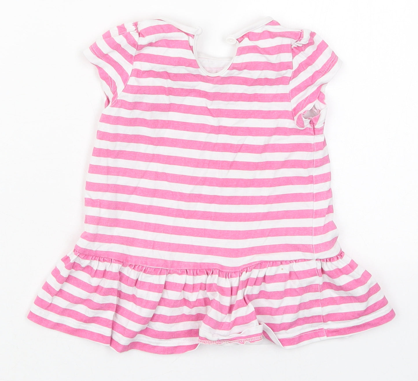 Matalan Girls Pink Striped Cotton Skater Dress  Size 9-12 Months  Crew Neck Pullover