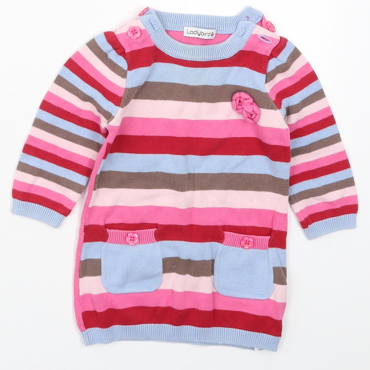 Lady Bird Girls Pink Striped Cotton Pullover Jumper Size 6-9 Months  Pullover