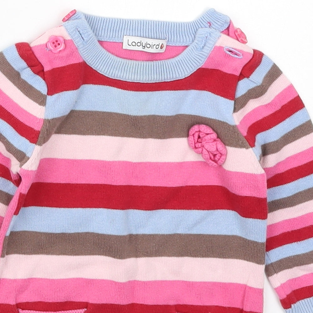 Lady Bird Girls Pink Striped Cotton Pullover Jumper Size 6-9 Months  Pullover