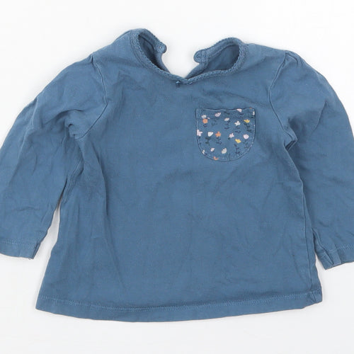George Girls Blue  Cotton Basic T-Shirt Size 9-12 Months Crew Neck Pullover