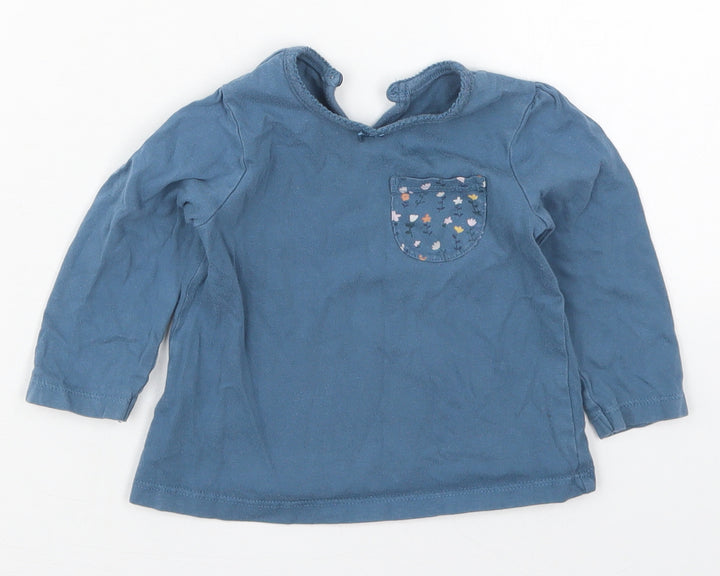 George Girls Blue  Cotton Basic T-Shirt Size 9-12 Months Crew Neck Pullover