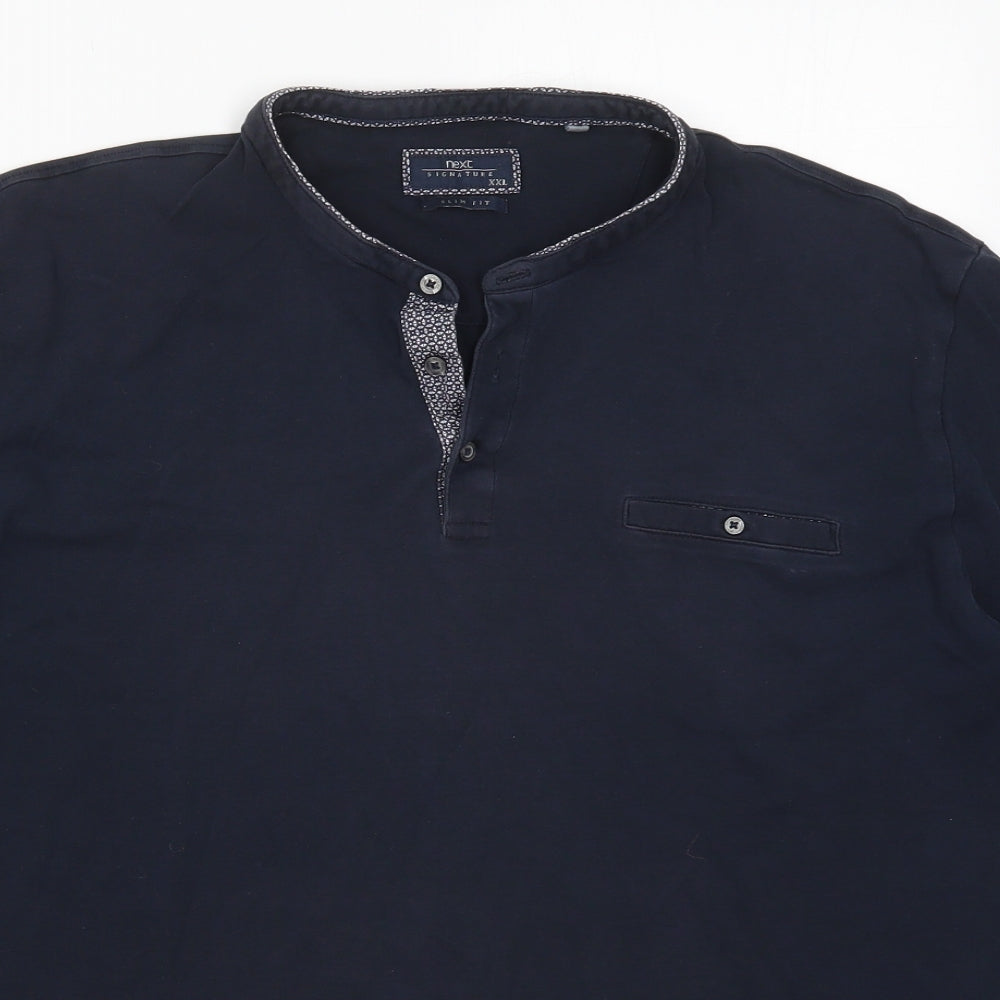NEXT Mens Blue  Cotton  T-Shirt Size 2XL Henley
