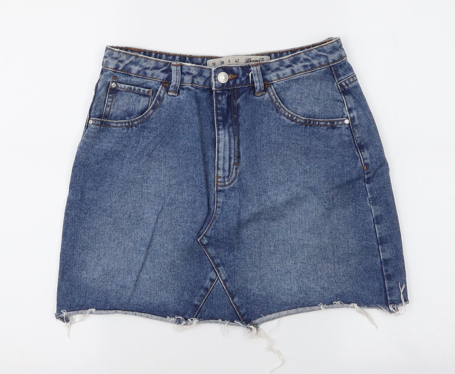 Denim & Co. Womens Blue  Cotton A-Line Skirt Size 10   Zip