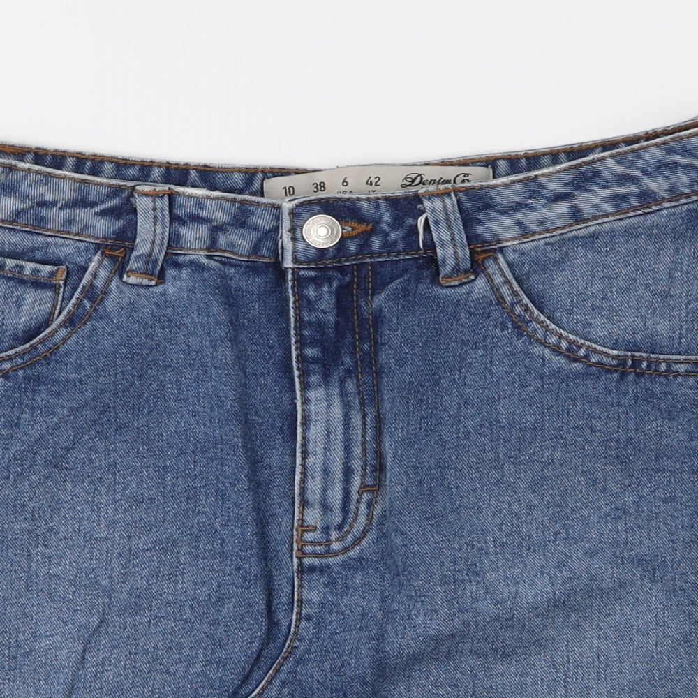 Denim & Co. Womens Blue  Cotton A-Line Skirt Size 10   Zip