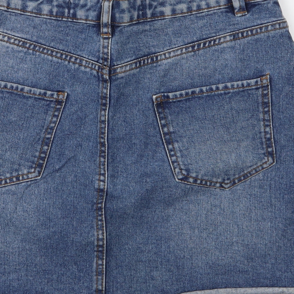 Denim & Co. Womens Blue  Cotton A-Line Skirt Size 10   Zip