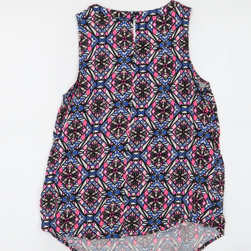 New Look Womens Multicoloured Geometric Viscose Basic Blouse Size 8 Round Neck