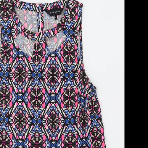 New Look Womens Multicoloured Geometric Viscose Basic Blouse Size 8 Round Neck