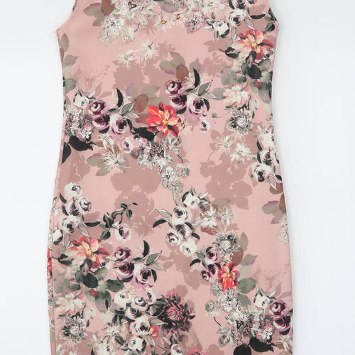 Boohoo Womens Pink Floral Polyester Pencil Dress  Size M  Off the Shoulder Pullover