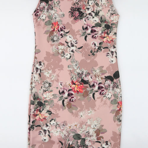 Boohoo Womens Pink Floral Polyester Pencil Dress  Size M  Off the Shoulder Pullover