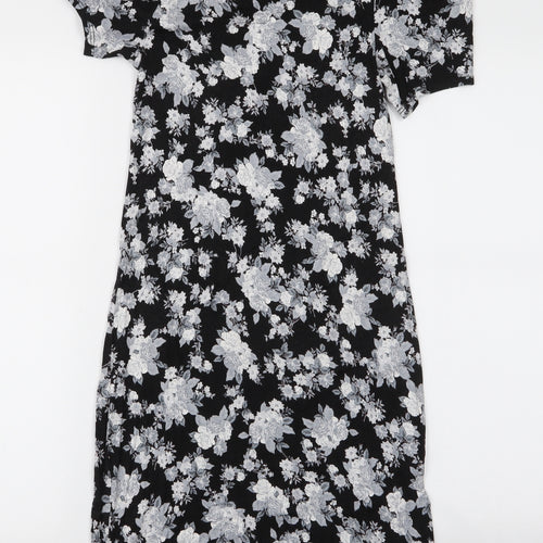 Dorothy Perkins Womens Black Floral Viscose A-Line  Size 8  Round Neck Pullover