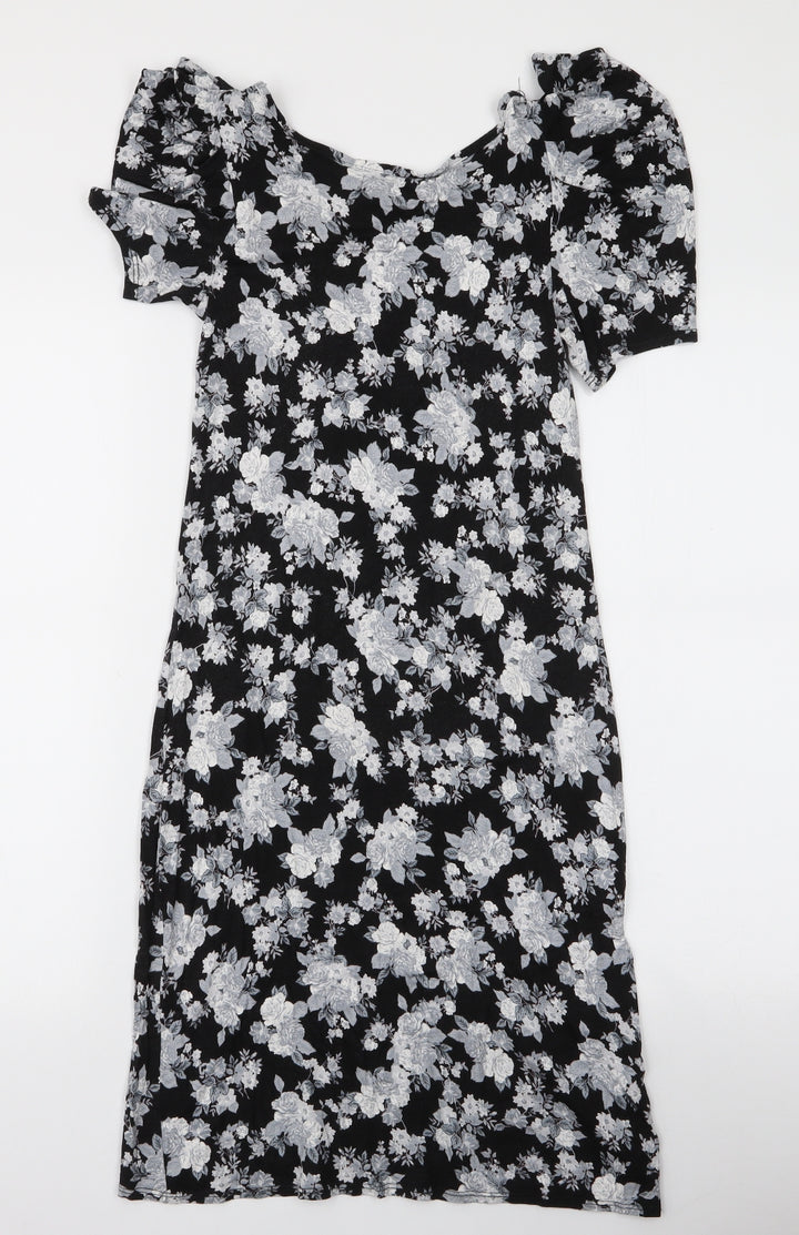 Dorothy Perkins Womens Black Floral Viscose A-Line Size 8 Round Neck Pullover