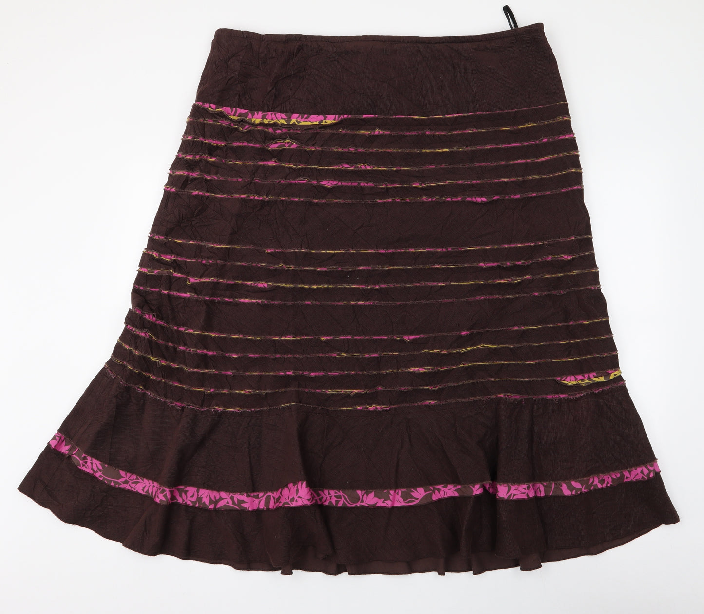 EAST Womens Brown Striped Cotton Flare Skirt Size 18   Zip