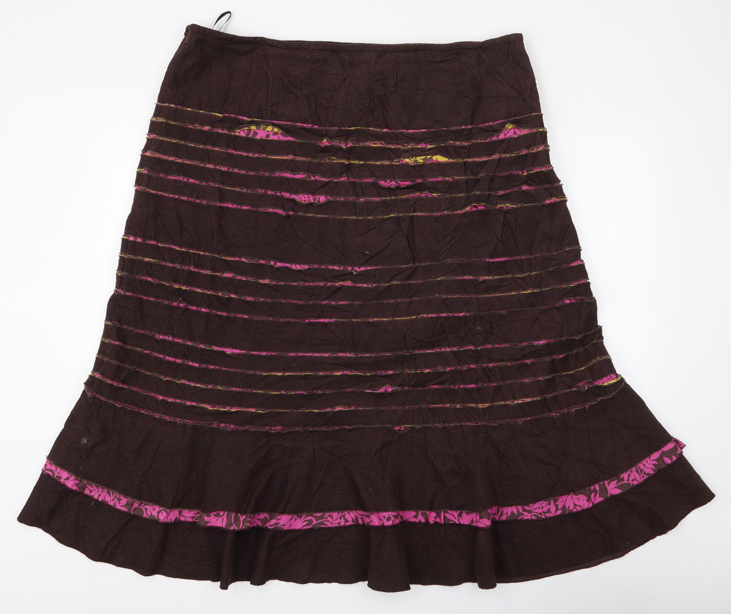 EAST Womens Brown Striped Cotton Flare Skirt Size 18   Zip