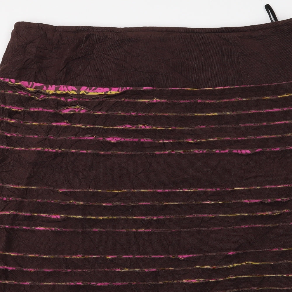 EAST Womens Brown Striped Cotton Flare Skirt Size 18   Zip