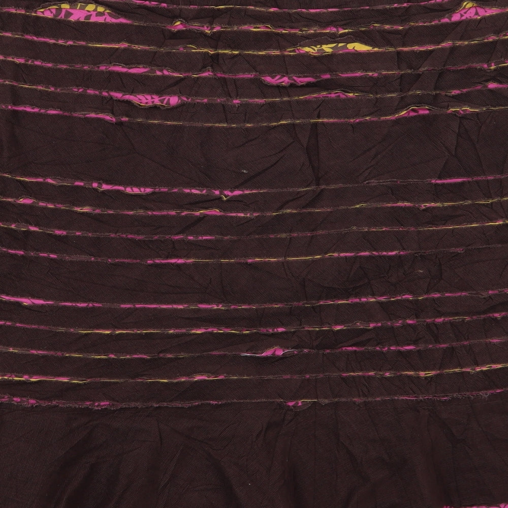 EAST Womens Brown Striped Cotton Flare Skirt Size 18   Zip