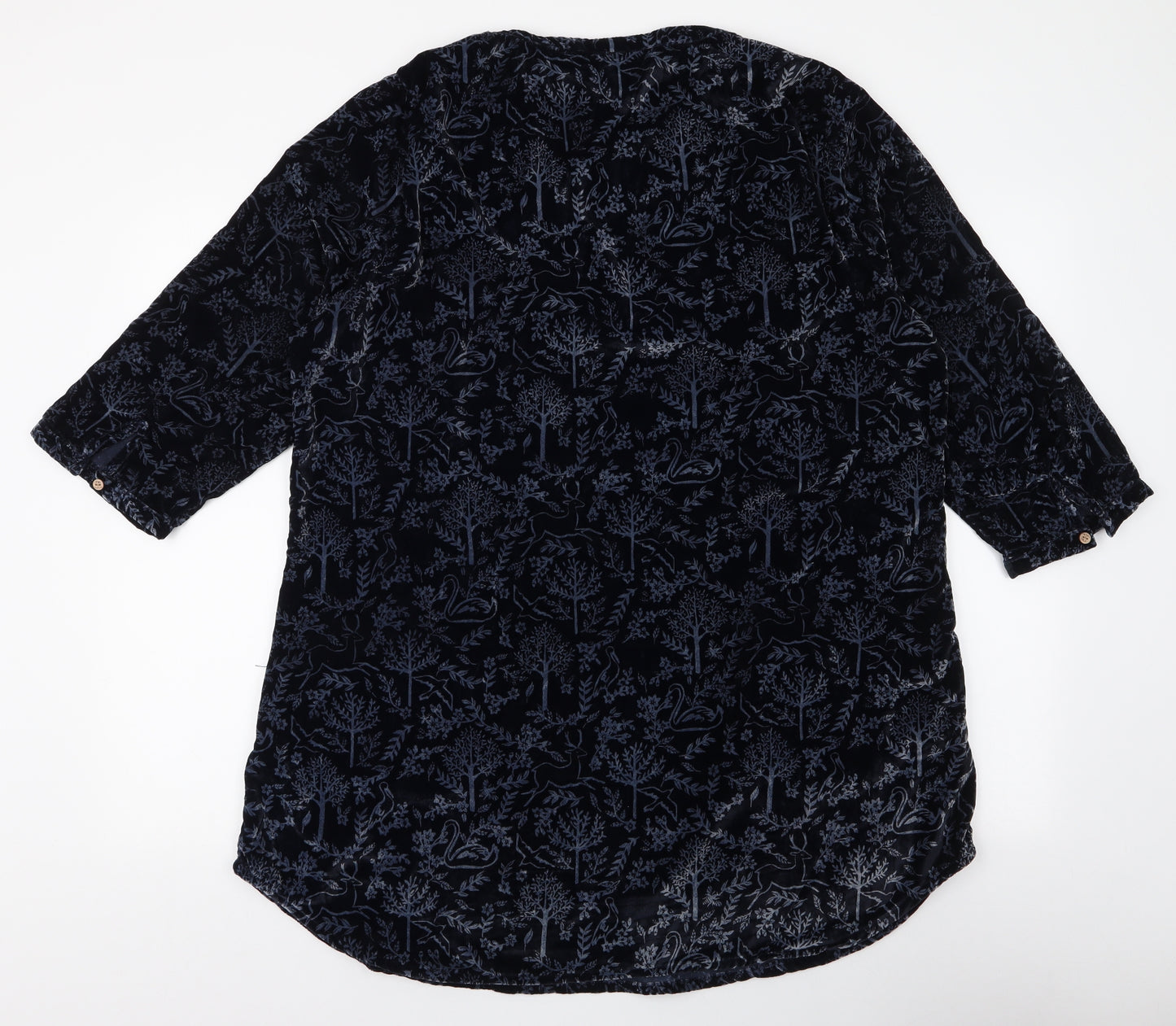 MANTARAY PRODUCTS Womens Blue Floral Polyester Jersey Blouse Size 18 V-Neck
