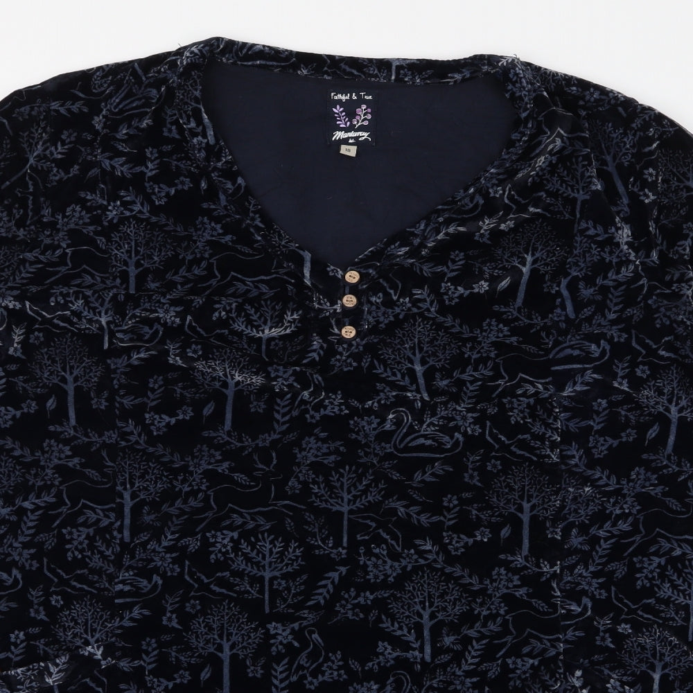 MANTARAY PRODUCTS Womens Blue Floral Polyester Jersey Blouse Size 18 V-Neck