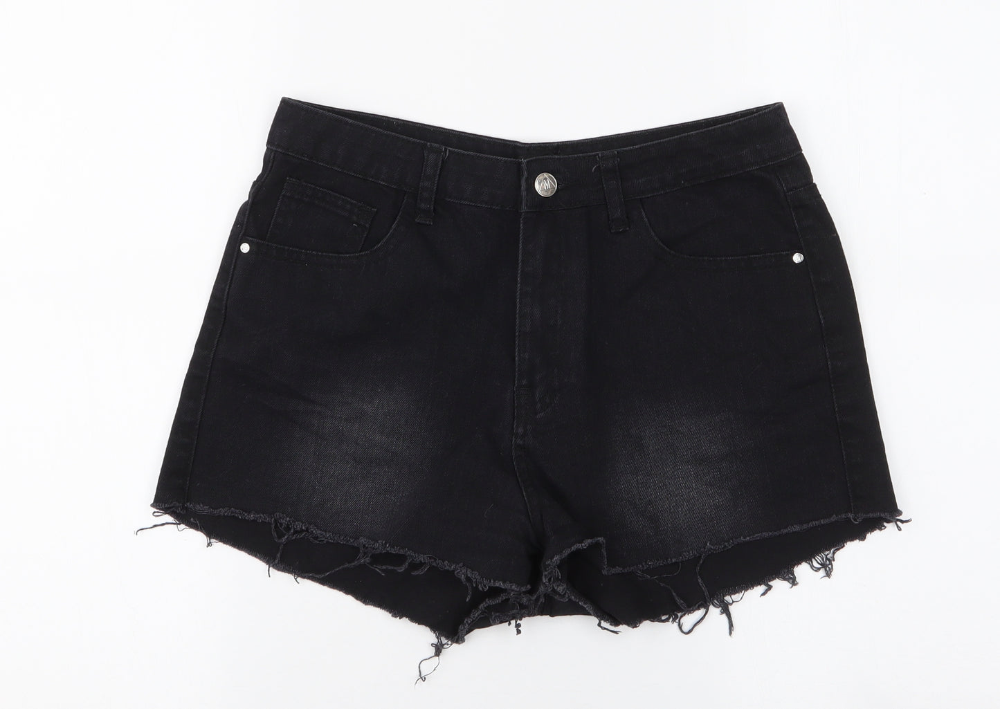 Missguided Womens Black  100% Cotton Hot Pants Shorts Size 10 L3 in Regular Zip