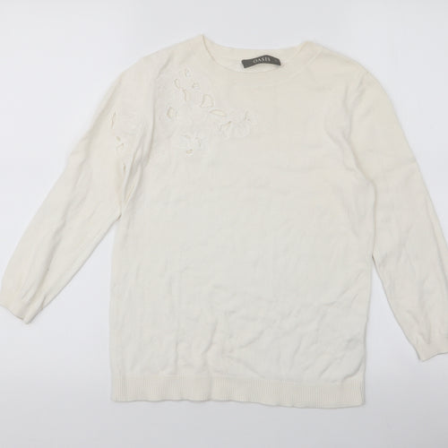 Oasis Womens Ivory Round Neck  Cotton Pullover Jumper Size S
