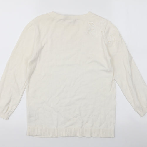 Oasis Womens Ivory Round Neck  Cotton Pullover Jumper Size S