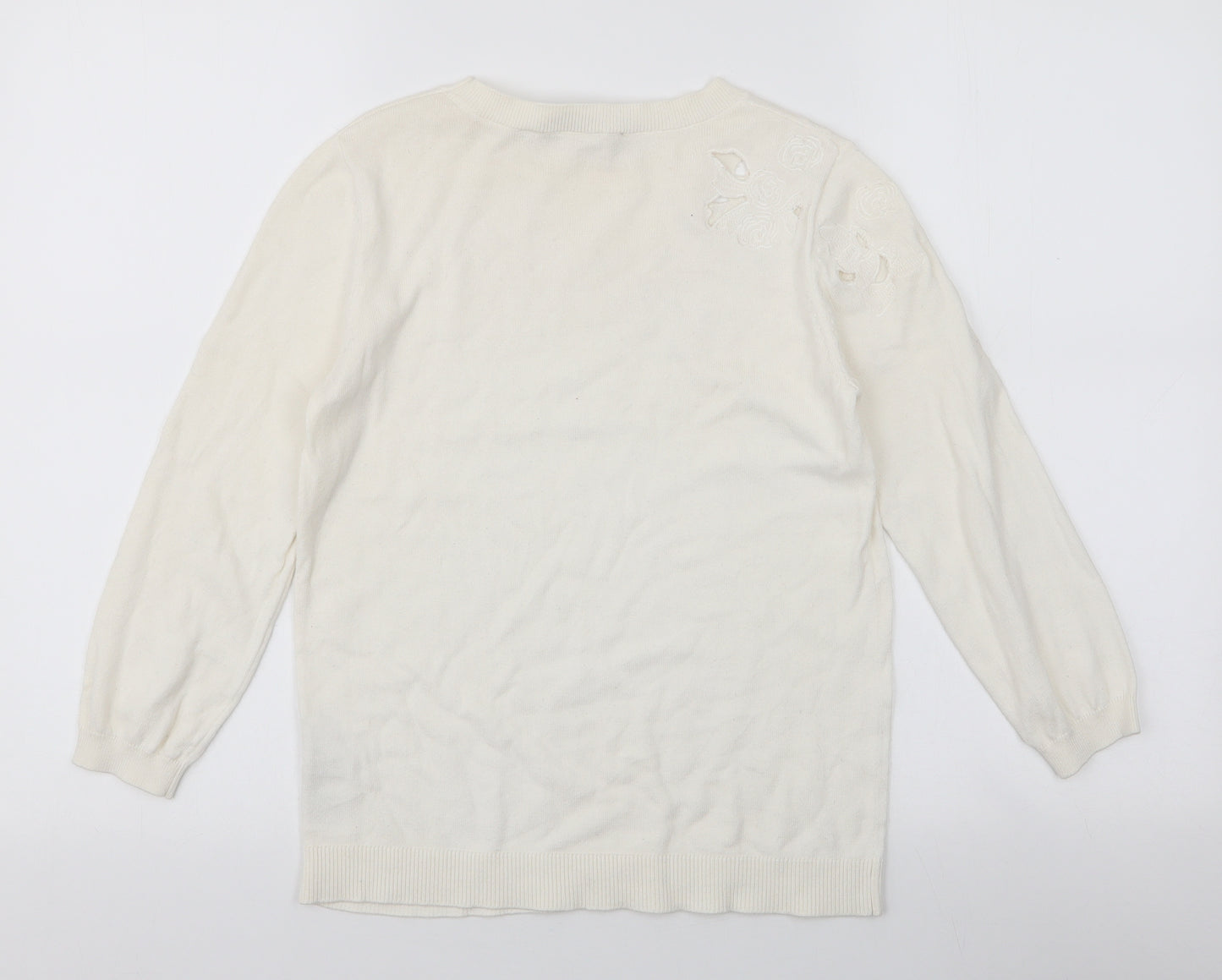 Oasis Womens Ivory Round Neck  Cotton Pullover Jumper Size S