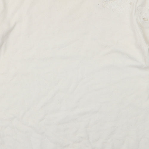 Oasis Womens Ivory Round Neck  Cotton Pullover Jumper Size S