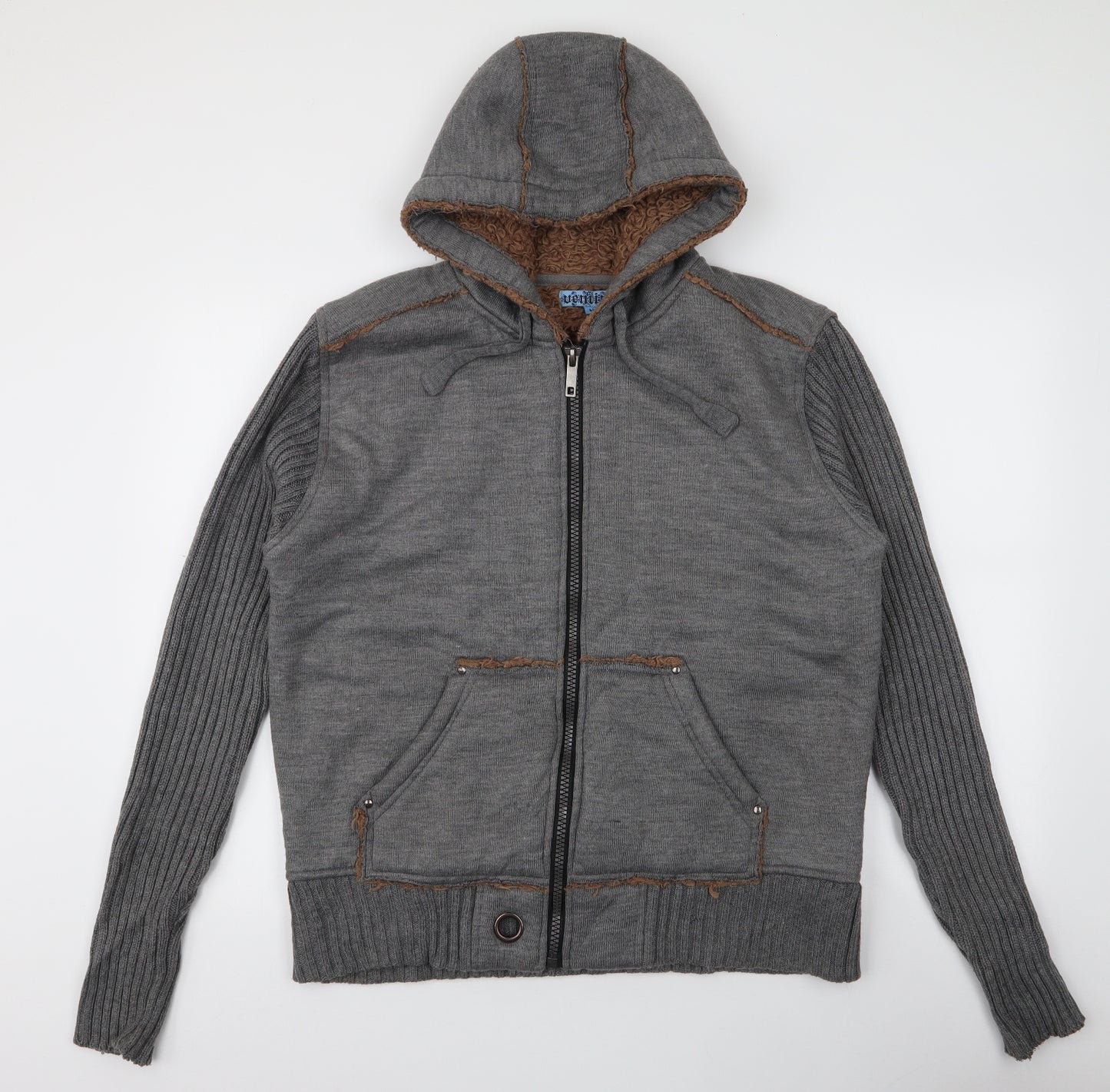 Ventini Mens Grey  Acrylic Cardigan Hoodie Size M