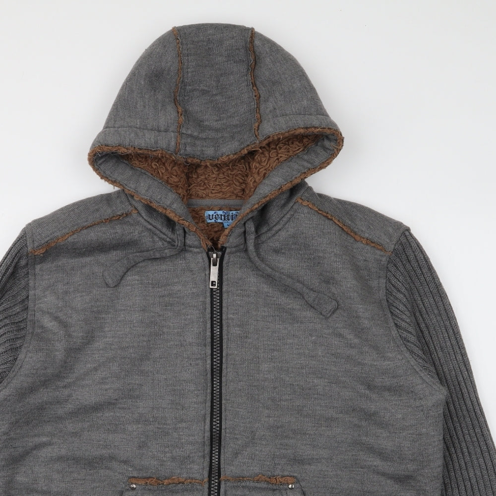 Ventini Mens Grey  Acrylic Cardigan Hoodie Size M