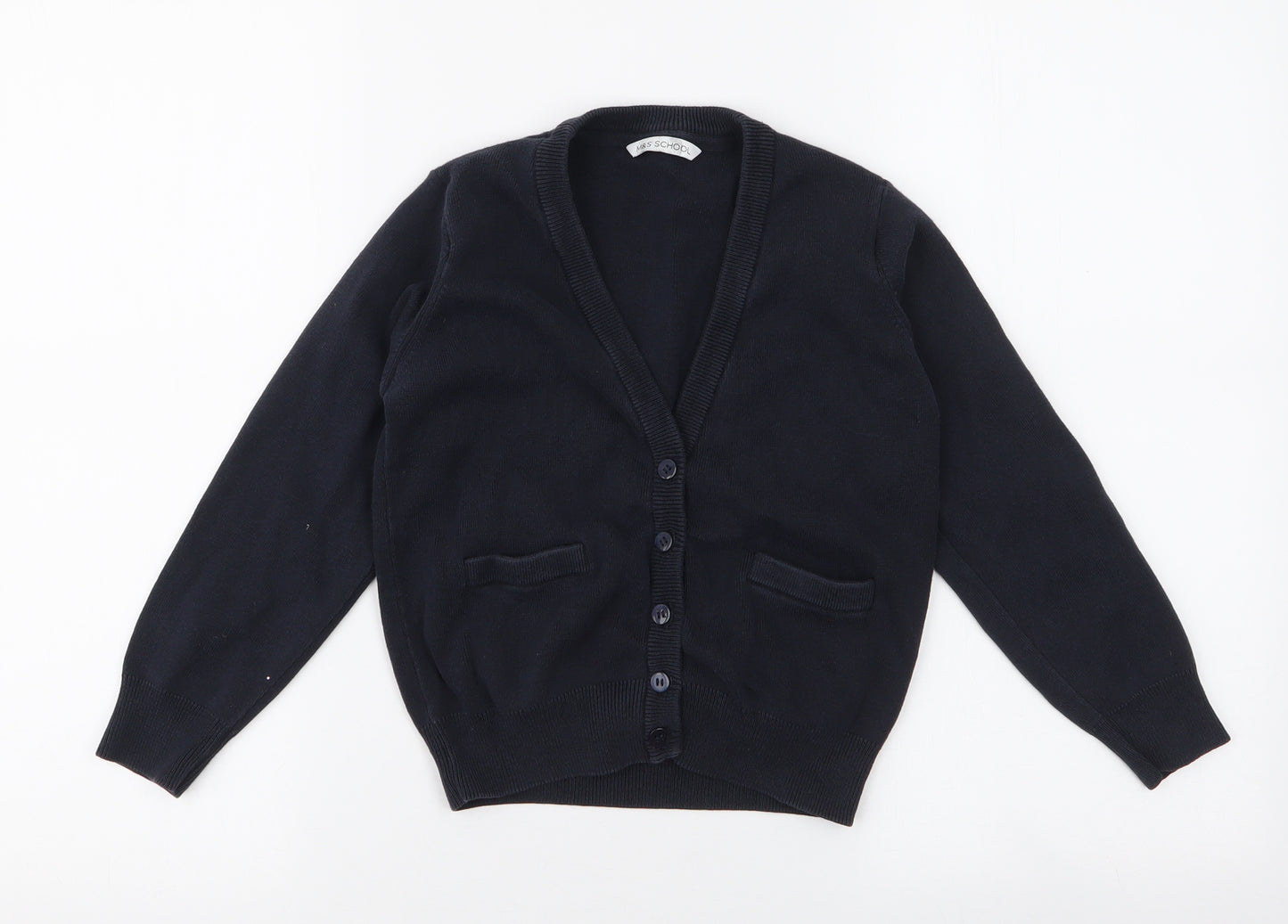 Marks and Spencer Girls Blue V-Neck  Cotton Cardigan Jumper Size 6-7 Years  Button