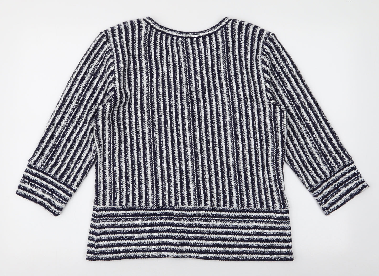 Per Una  Womens Blue Round Neck Striped Acrylic Cardigan Jumper Size M